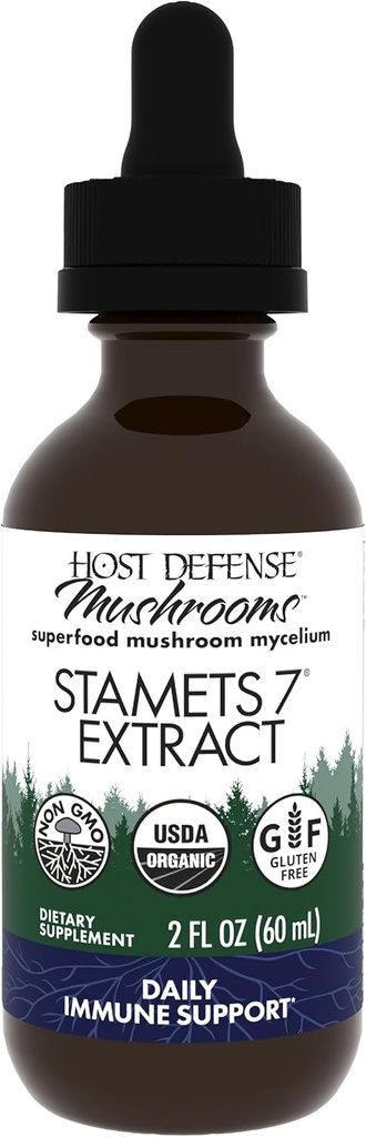 Stamets Host Defense 7 Extrait - Mélange de 7 espèces - Supplément de champignons pour le soutien immunitaire avec Royal Sun Blazei, Cordyceps, Reishi, Maitake, Lion's Mane, Chaga & Mesima - 2 fl oz (60 portions)*