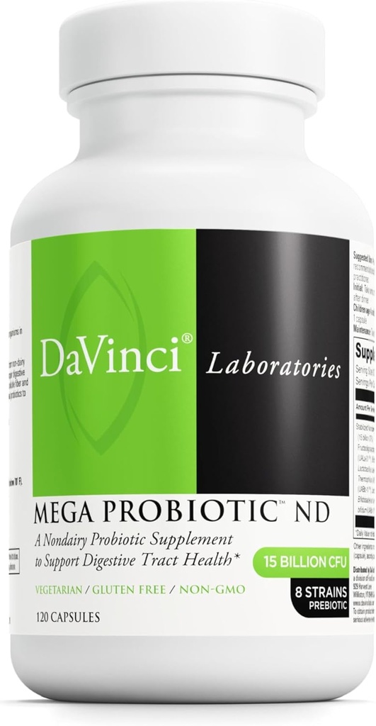 DAVINCI Labs Mega Probiotic ND - Supplément probiotique non laitiers soutient la santé gustative, digestive et cérébrale* - Supplément de soutien à la santé gustative avec complexe non laitier* - 120 capsules végétariennes