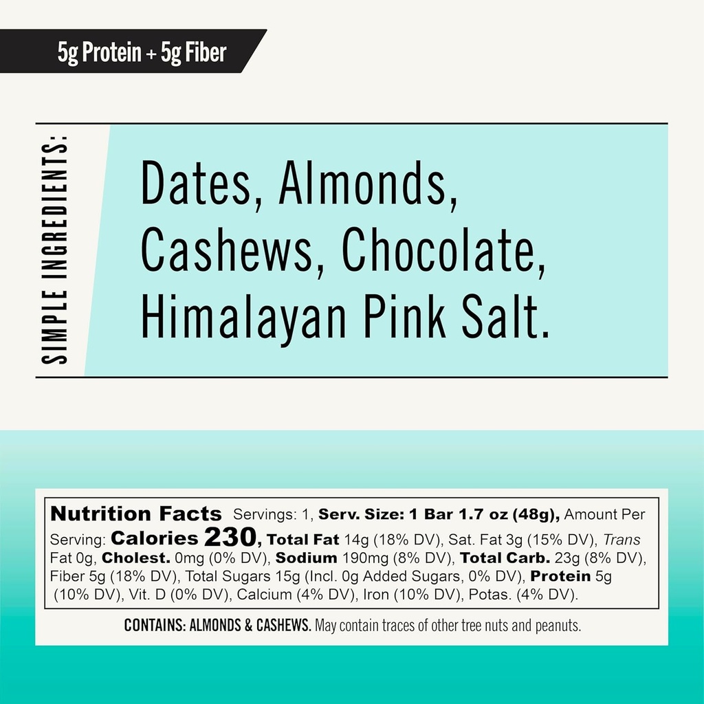 Thunderbird Bars Energy Snack, sans gluten avec des protéines, aliments sains et réels, Paléo végétalien non-OGM, Pas de sucre ajouté, chocolat au beurre d'amande Saveur de sel de mer (12 comte, 1,7 oz. Bars)