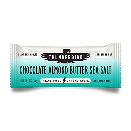 Thunderbird Bars Energy Snack, sans gluten avec des protéines, aliments sains et réels, Paléo végétalien non-OGM, Pas de sucre ajouté, chocolat au beurre d'amande Saveur de sel de mer (12 comte, 1,7 oz. Bars)