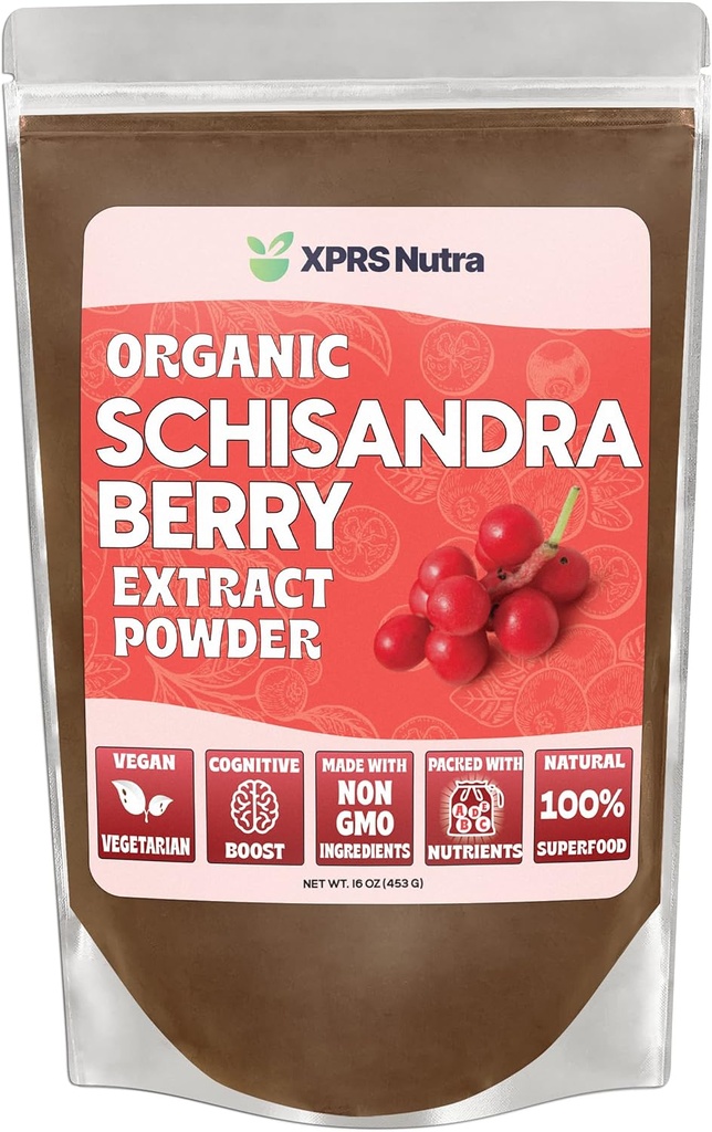 XPRS Nutra extrait de poudre de baies de Schisandra biologique - Premium USDA poudre de Schisandra biologique pour la cognition et l'immunité - Vegan Friendly Berry Superfood (16 oz)