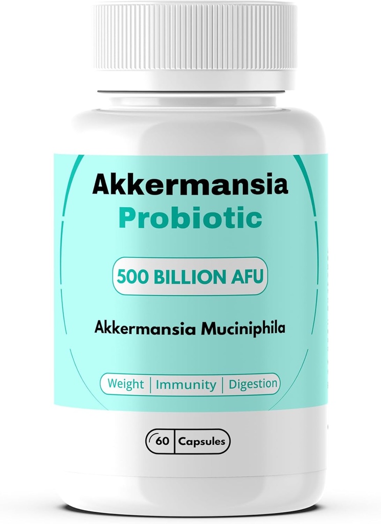 Akkermansia Muciniphilia Probiotique 500 milliards d'AFU pour la santé des Guts, pour l'immunité, le thé vert, le chrome, la vitamine D et la vitamine B12, 60 capsules