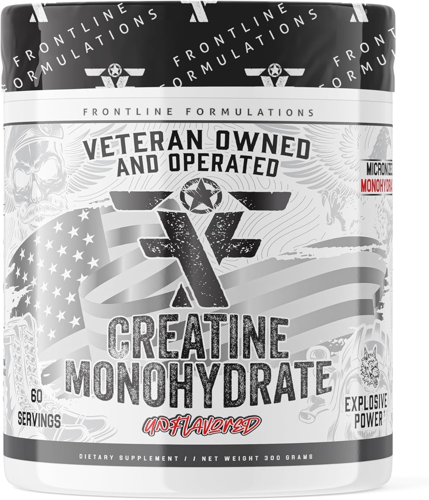 Monohydrate de créatine, favorise la croissance musculaire maigre, non aromatisée, aide la récupération musculaire, supplément post-entraînement, Vétéran possédé et exploité (60 portions, Monohydrate de créatine)