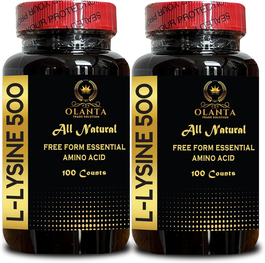 L-LYSINE 500 - Supplément de vitamine à l'acide aminé, suppléments d'énergie à la ménopause pour les femmes, supplément d'acides aminés de forme libre, favorise l'intégrité de la peau et des lèvres - 2 bouteilles 200 Compte