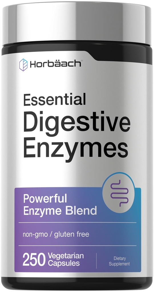 Horbäach Enzymes digestifs essentiels (250 capsules) Un mélange puissant d'enzyme pour les hommes et les femmes (sans OGM et sans gluten)