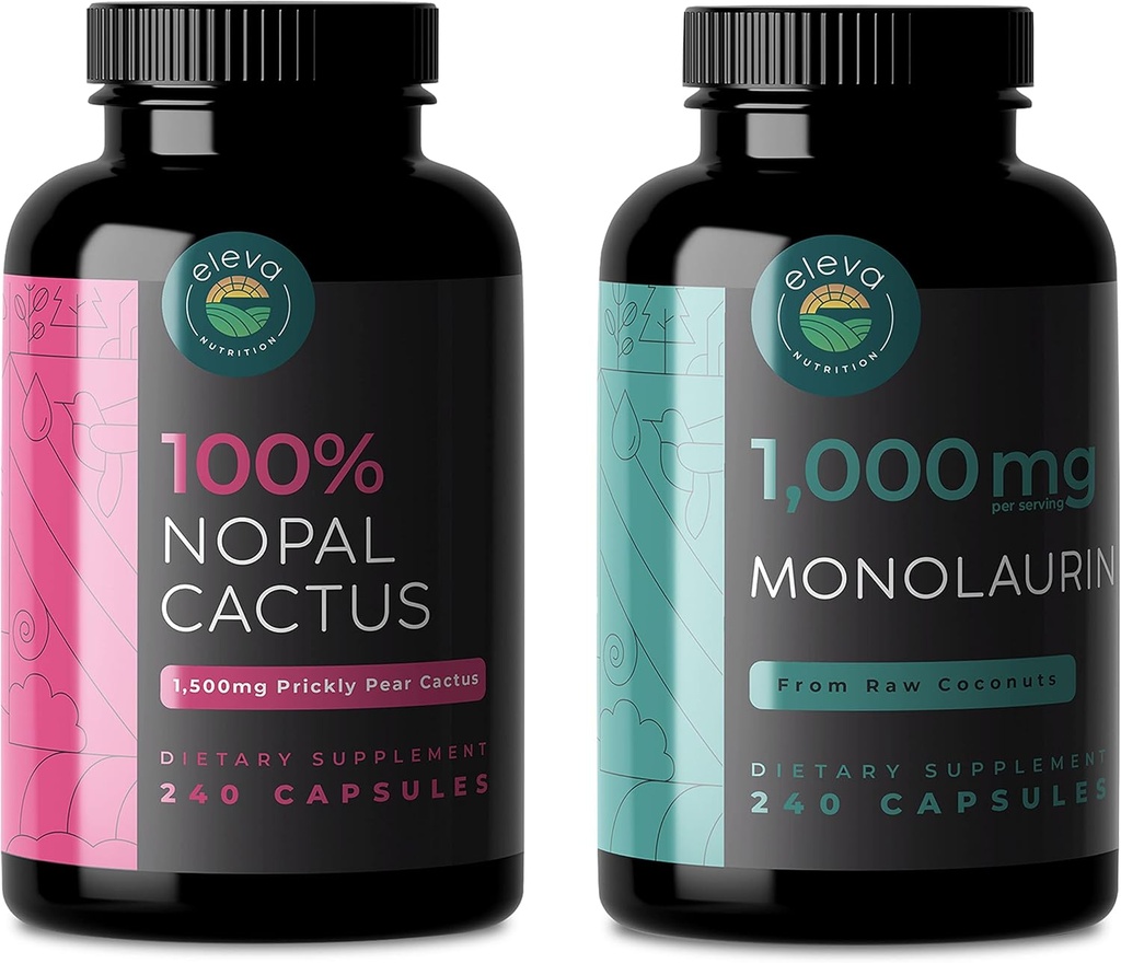 Nopal Cactus & Monolaurin Bundle, 240 Capsules Chaque, 1500 Mg de Prickly Pear Cactus, 1000 Mg de Monolaurin