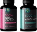 Nopal Cactus & Monolaurin Bundle, 240 Capsules Chaque, 1500 Mg de Prickly Pear Cactus, 1000 Mg de Monolaurin