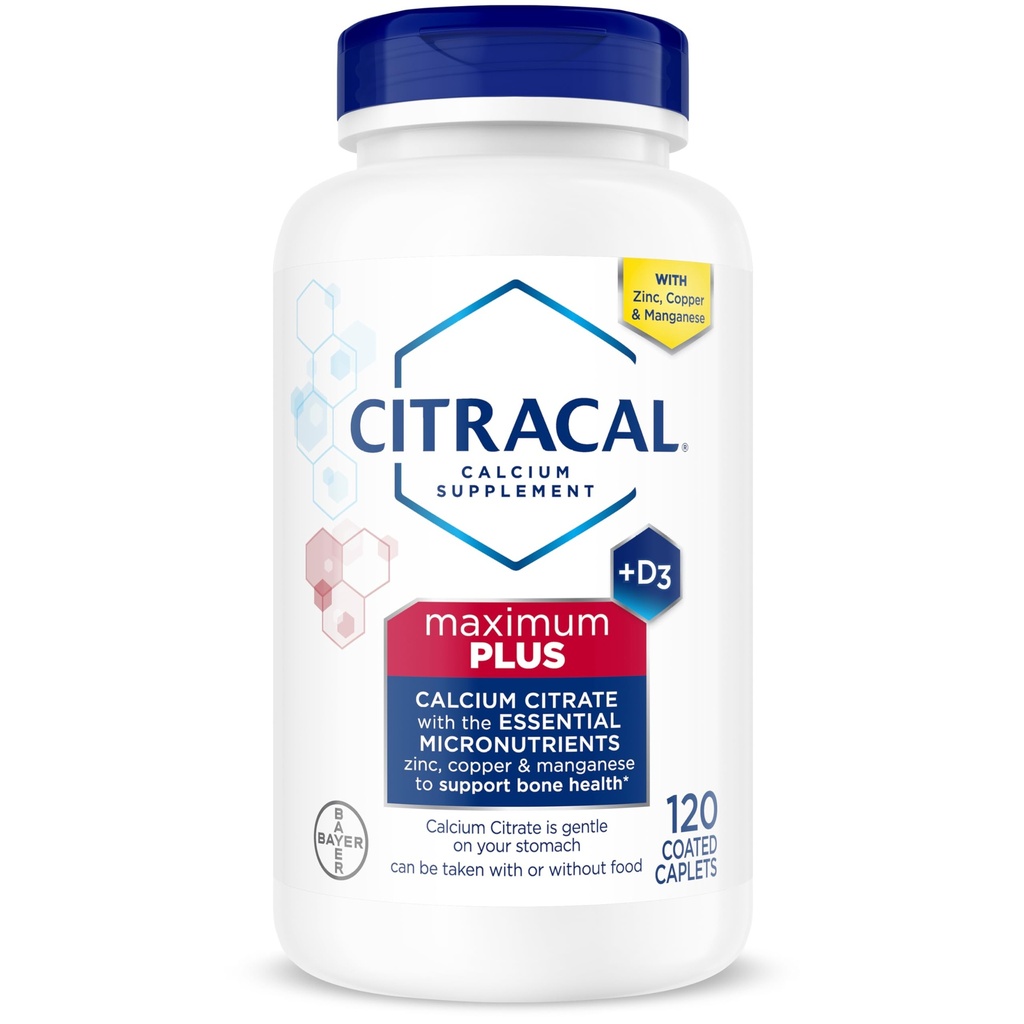 Supplément Citracal Maximum Plus Calcium - Citrate de calcium avec vitamine D3, zinc et minéraux essentiels pour le soutien de la santé des os, 12 ans et plus, 120 ans