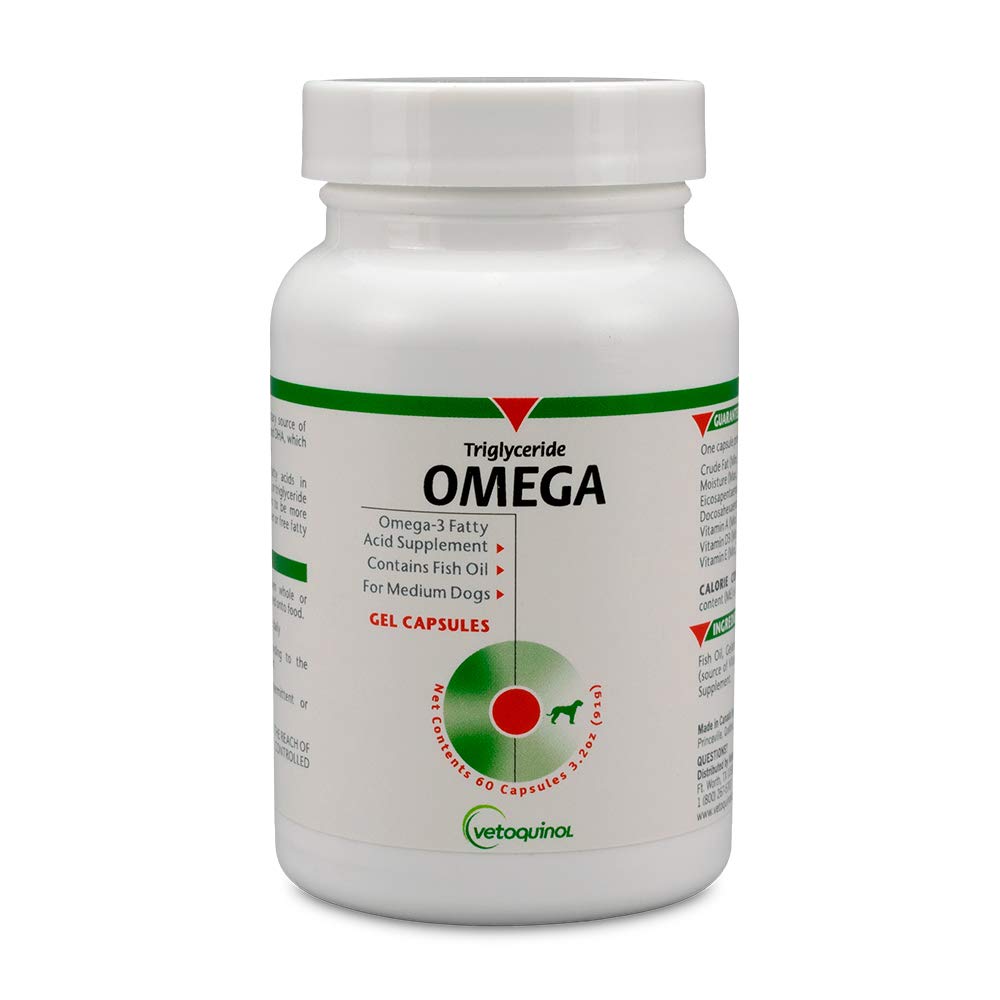 Vétoquinol Triglycéride Omega Dog Complément Capsules, de taille moyenne: 30-60 lbs, 60ct