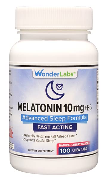 Wonder Laboratories Chewable Melatonin 10mg + B6 Dissolve rapide vous aide à tomber le sommeil plus rapide, rester le sommeil plus long 100 Compte