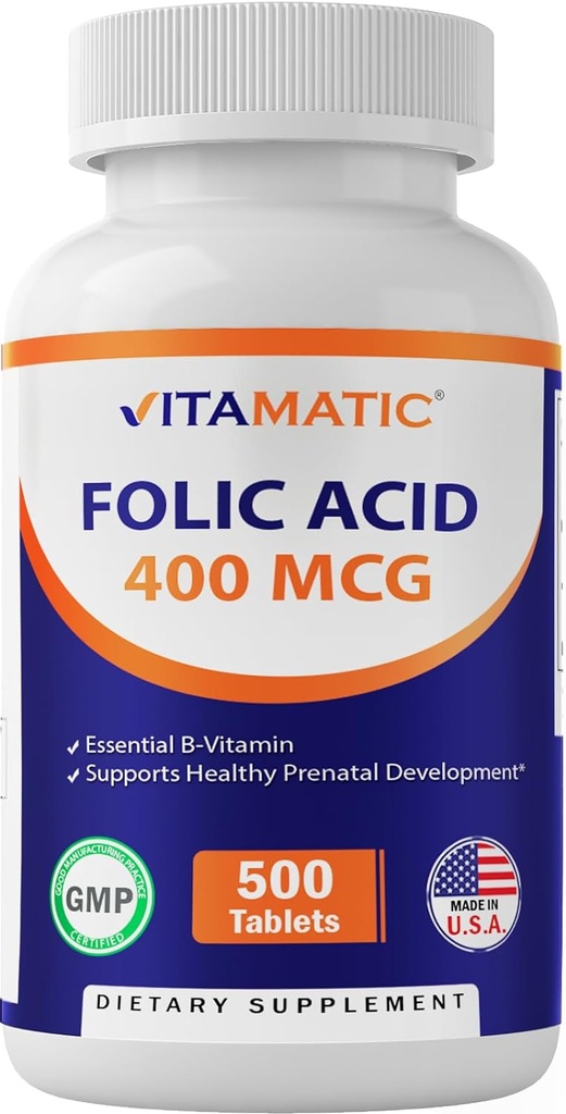 Acide folique vitamatique 400 mcg - 500 comprimés végétariens - Vitamine B9