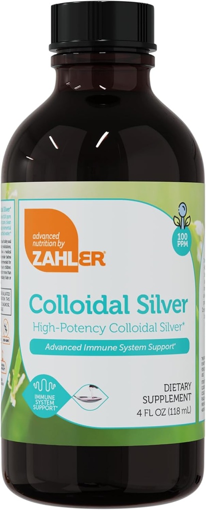 Zahler Colloidal Silver Liquid - Advanced Immune Support and General Health - 100 PPM Bio-Active Liquid Silver Colloidal Liquid - Kosher Vegetarian Non-GMO Structured Colloidal Silver Water (4 fl oz)