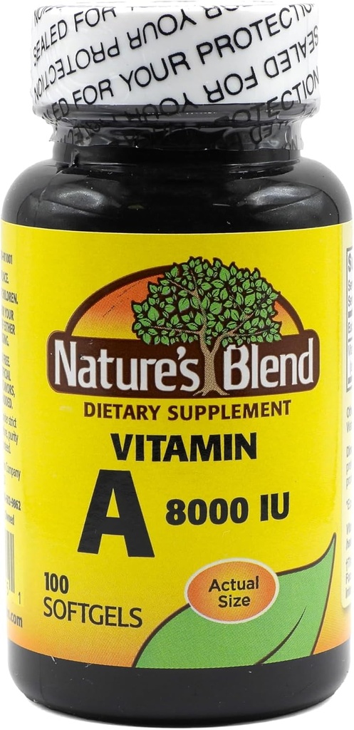 Nature's Blend Vitamine A 8000 UI - 100 Softgels - soutient la santé des yeux, fonction immunitaire pour le soutien de la vision