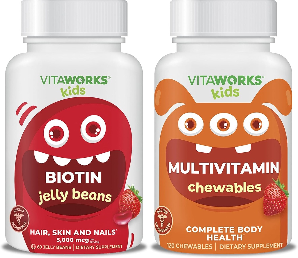 Enfants Biotin 5000mg Haricots à gelée + Multivitamines Chewables Bundle