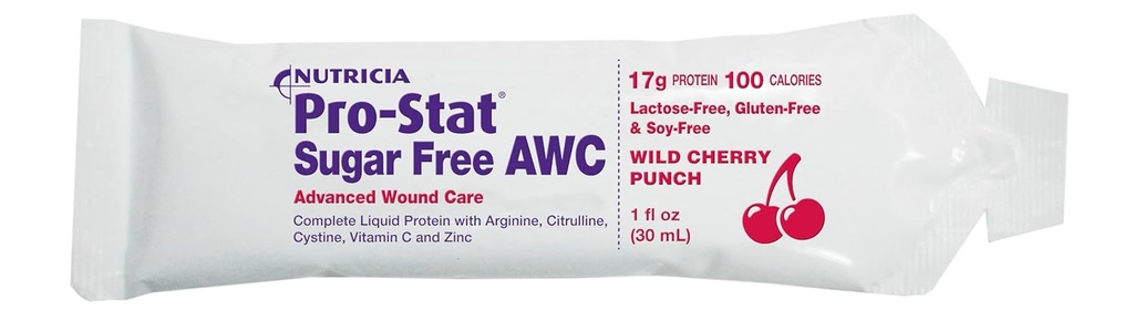 Pro-Stat AWC packets de protéines sans sucre, punch de cerise sauvage, 1 oz (96 comte) - aliments médicaux pour soins des plaies, récupération musculaire, lactose et supplément sans gluten