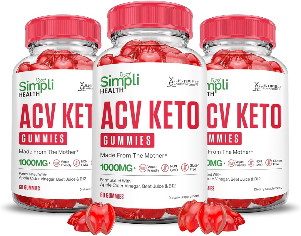Justified Laboratories (3 Pack Simpli Health Keto ACV Gummies Advanced Formula 1000MG Apple Cider Vinegar Formulated with Pomegranate Beet Juice Powder B12 Vegan Non GMO 180 Gummys