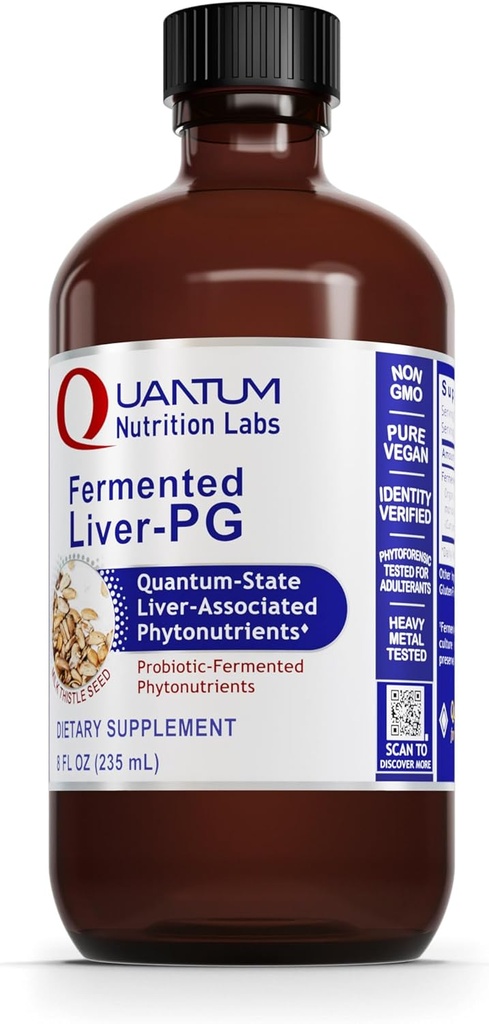 QNL Fermented foie-PG - Vegan Liver Aid Supplement - contient du curcuma biologique et du chardon de lait - supplément de soutien du foie pour les femmes et les hommes - 8 fl oz
