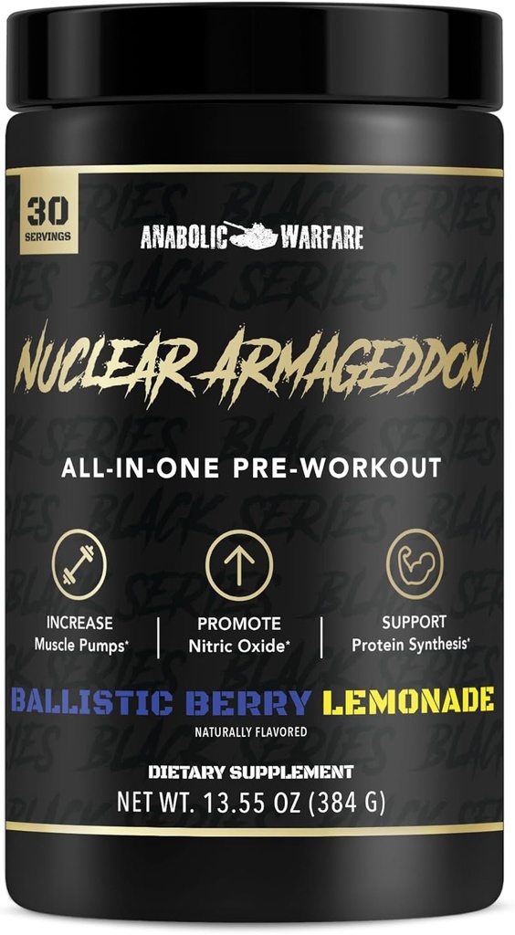 Pré-entraînement en poudre d'Armageddon pour hommes et femmes avec L-Citrulline, Beta Alanine Powder et Caféine (Limonade berry balistique - 30 portions)