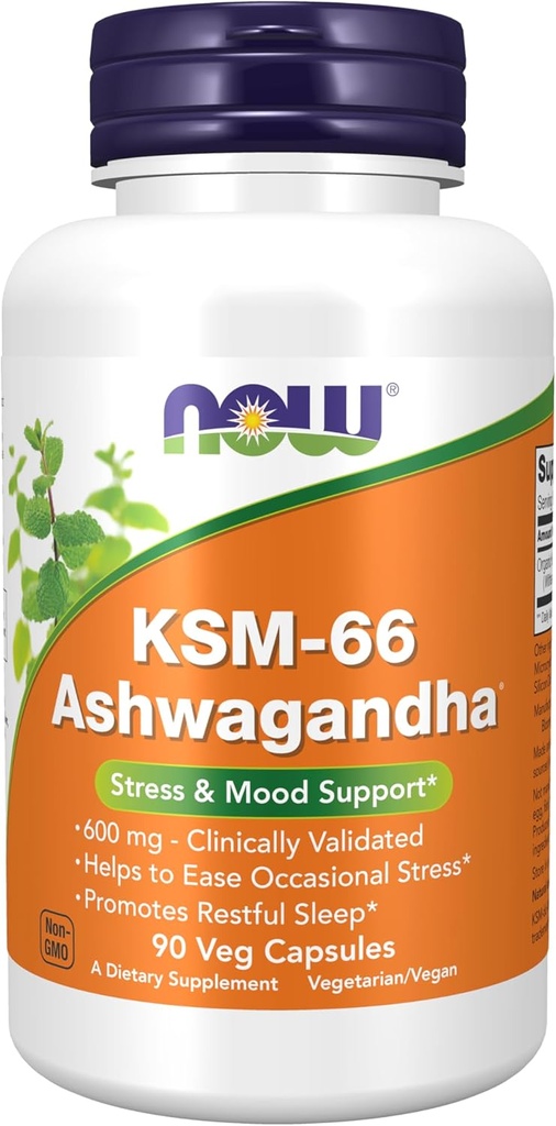 NOW Supplements, KSM-66 Ashwagandha®, Stress and Sleep Support, 90 Veg Capsules