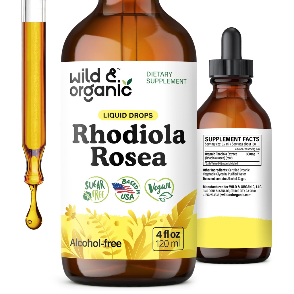 Teinture de rodoola sauvage et biologique - Supplément de rodoola Rosea pour le soutien de l'humeur - Détente des gouttes liquides d'extrait de racine - végétalien, sans sucre et sans alcool - 4 fl oz