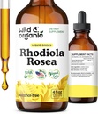 Wild & Organic Rhodiola Rosea Tincture - Rhodiola Rosea Supplement for Mood Support - Relaxing Root Extract Liquid Drops - Vegan, Sugar & Alcohol-Free - 4 fl oz