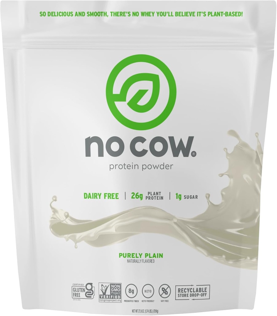 Pas de poudre de protéines véganes de vache, pureté, 26g de protéines à base de plantes, sac recyclable, sans lait, sans soja, sans sucre ajouté, Keto Friendly, sans gluten, naturellement sucré, non OGM, casher, 1,74 livre