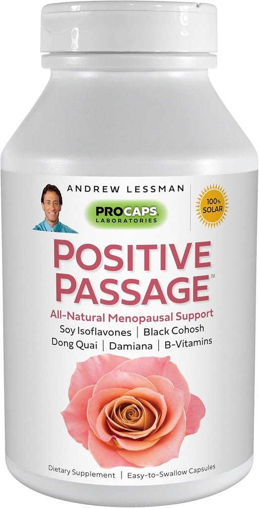 ANDREW LESSMAN Positive Passage 180 Capsules - Soutien ménopausique naturel et équilibre pour les niveaux hormonaux des femmes. avec Soy Isoflavones, Black Cohosh, Dong Quai, Damiana. Aucun additif
