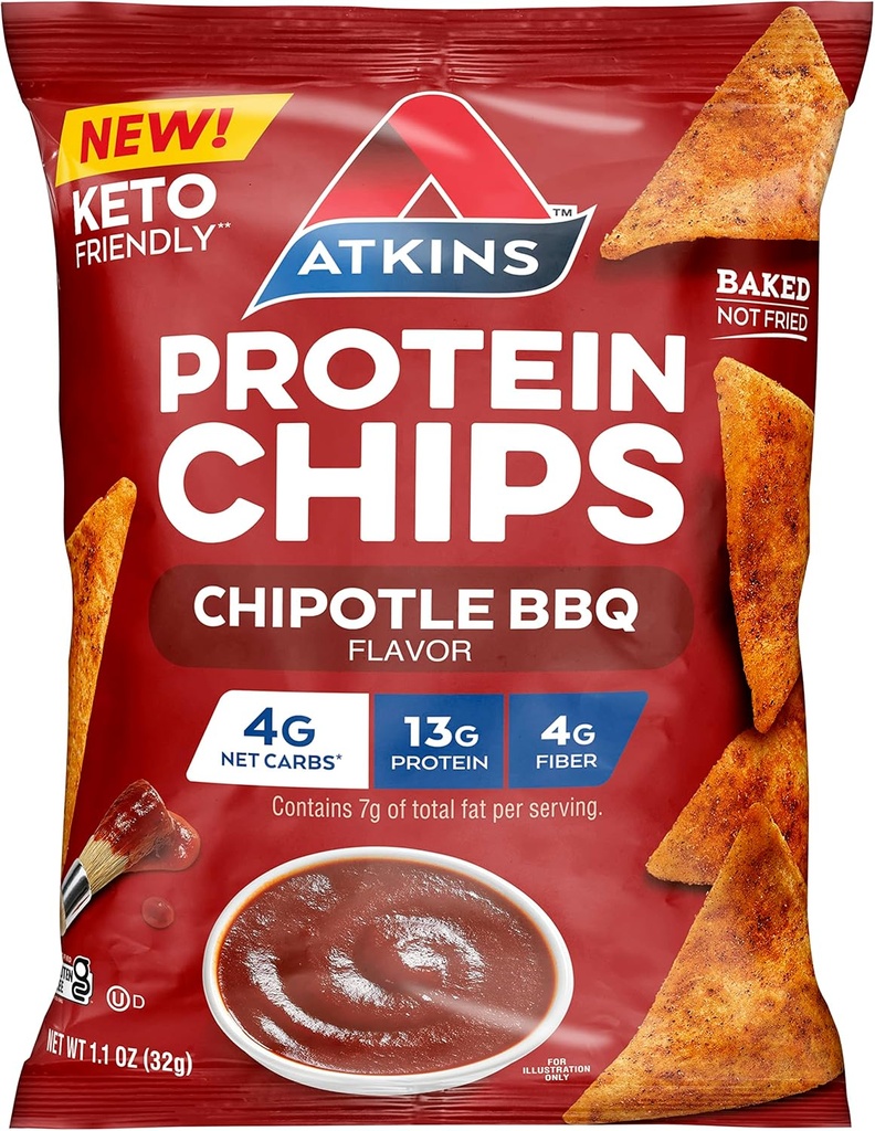 Chipotle d'Atkins Copeaux de protéines de BBQ, 4g de glucides nets, 13g de protéines, sans gluten, faible glycémie, Keto Friendly, 12 Compte