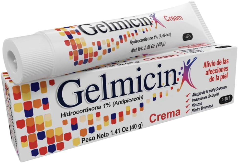 Gelmicine Hydrocortisone 1% - Crème anti-démangeaison, Rash cutanée, Allergies cutanées, Eczéma, Psoriasis - 1.41 oz Taille (1)