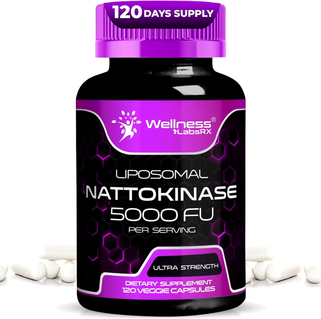 Nattokinase Supplement Capsules 5000 FU, Nattokinase testée en troisième partie – Enzymes de Natto japonais – Soutien au mieux-être quotidien – 120 Compte (paquet de 1)