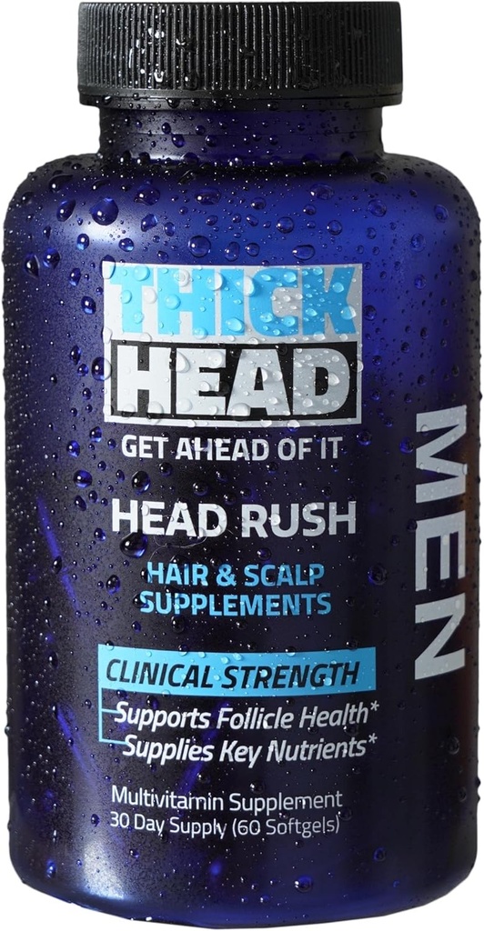 Rush de tête Clinical Strength Hair and Scalp Multivitamin Suppléments pour les hommes Formulé pour promouvoir la force des cheveux et l'élasticité