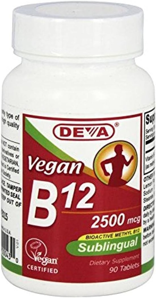 Vitamines véganes Deva B12 Sublingual, 90 Compte