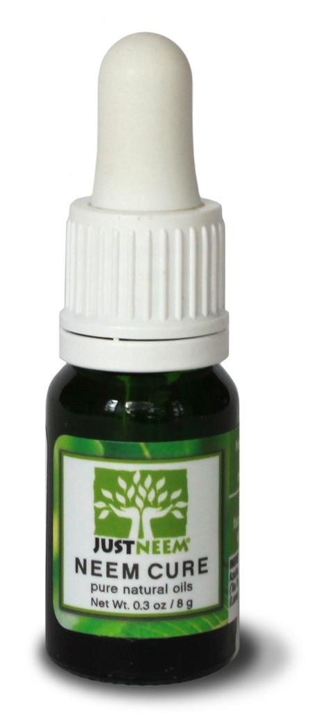 JustNeem Neem Cure Oil - Naturel - Meilleur sur l'acné, le psoriasis, l'eczéma, la Rosacea, les plaies froides, les ongles d'orteils, les araignées et autres irritations cutanées. avec l'Applicateur goutte-à-goutte. - 0,3 oz