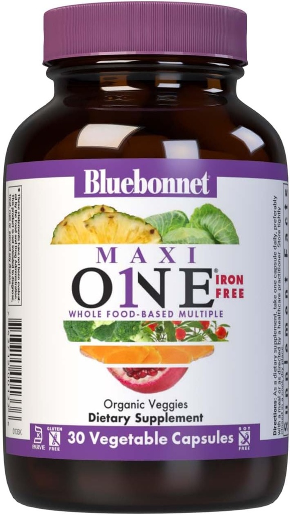 Bluebonnet Nutrition Maxi One Whole Food Multiple, Enzymes, Énergie, Vitalité, Gluten, Kosher, Soy & Sans Produits laitiers, Végétarien Friendly, Non-OGM, 30 Compte