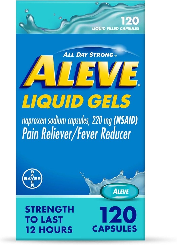 Aleve Capsules liquides, Naproxen Capsules de sodium 220 mg (AINS), analgésique/réducteur de fièvre, soulagement rapide de la douleur, 120 Compte