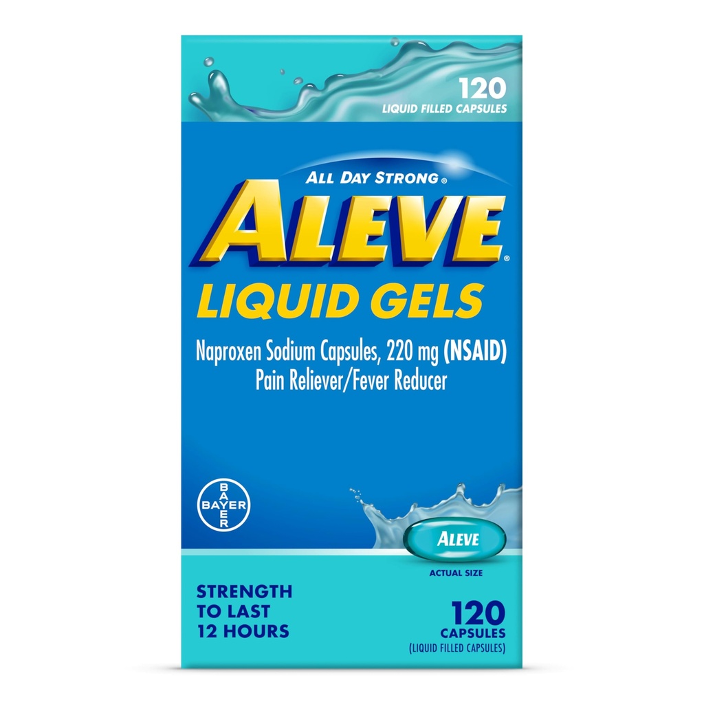 Aleve Capsules liquides, Naproxen Capsules de sodium 220 mg (AINS), analgésique/réducteur de fièvre, soulagement rapide de la douleur, 120 Compte