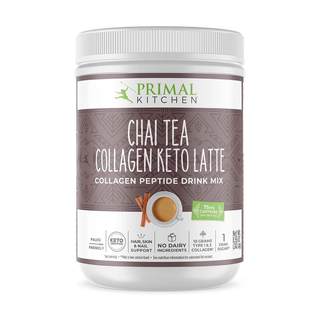 Primal Cuisine Chai Thé Collagène Kéto Latte Poudre, Collagène Peptide Mélange de boisson, 8.55 Ounces