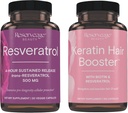 Reserveage Beauty, Resveratrol 500 mg, Antioxidant Supplement for Heart and Cellular Health 30 Caps & Keratin Hair Booster with Biotin & Resveratrol, Hair and Nail Growth Supplement 120 Caps