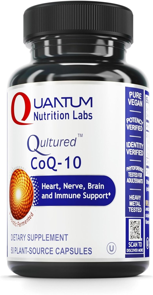 Quantum Nutrition Labs CoQ-10 Qultured - Coenzyme Q10, Co Q 10 Supplement, 100mg Capsules for Heart Health, Nerve, and Immune Support, Ubiquinol Co Enzyme Q-10 with Red Algae - 60 Vegetarian Capsules