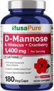 Complexe NusaPure D-Mannose 1400 mg (avec Hibiscus et Cranberry) - 180 Veggie Caps.