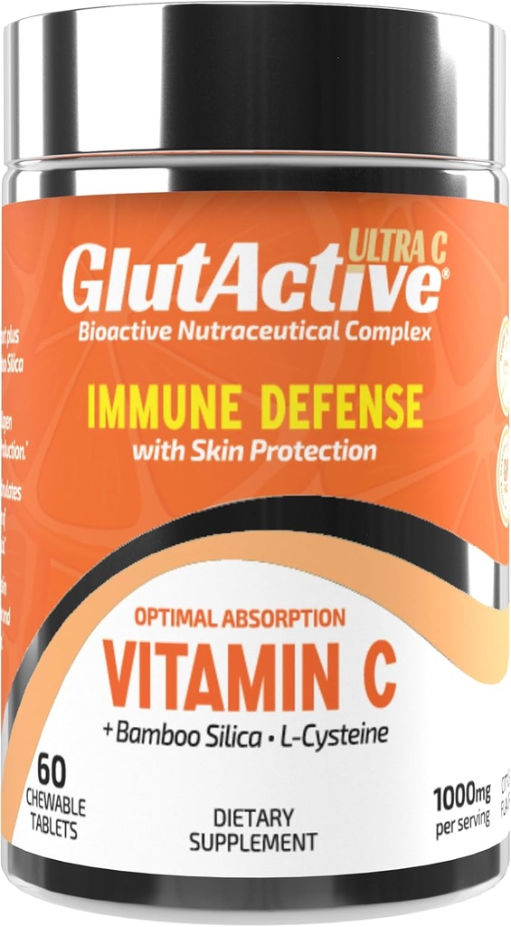 Ultra Vitamine C 1 000 mg de solution immunitaire et de collagène Constructeur d'acide ascorbique à haute absorption avec Cysteine et Bamboo Silica.