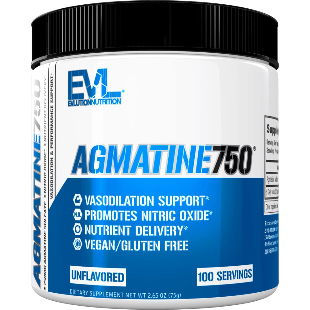 Evluution Agmatine Sulfate Oxyde Nitrique Poudre Nutrition Poudre Agmatine Sulfate de haute résistance Supplément d'oxyde nitrique pour pompes à haute intensité Récupération de la croissance musculaire et performance - Non aromatisé