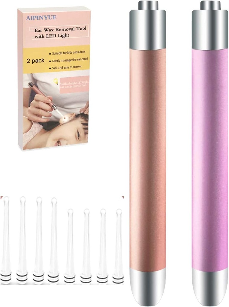 Pick oreille, outil de suppression de cire d'oreille, kit de nettoyage d'oreilles lumières LED, version mise à jour, tête de porte de sécurité douce, remplaçable et facile à nettoyer, matériau sûr