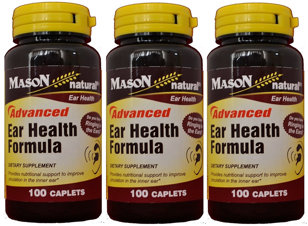 Mason Natural Advance Ear Health Formula Bioflavonoids Plus 100 Caplets par boîte de bouteille de 3 Total 300 Caplets