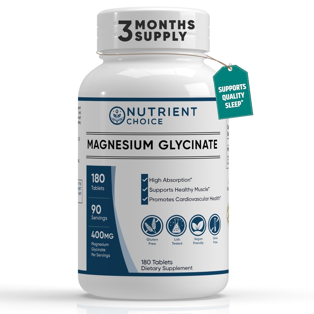400 mg Glycinate de magnésium pur 180 Comprimés Absorption élevée non buvée Non-OGM favorise la santé cardiovasculaire pour le soulagement du stress, le sommeil, la santé cardiaque, les muscles apaisants, les maux de tête calmés, les nerfs