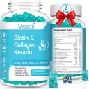 Gommies Biotin 2 Pack avec collagène et kératine pour ongles de peau de cheveux- Femmes Hommes, Enfants - 120 Gommies aromatisées aux bleuets