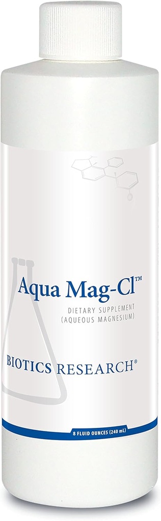 Recherche en biotique Aqua Mag-ClTM Formule liquide facile à prendre, 200 mg de magnésium, biodisponible, favorise la relaxation, la santé cardiovasculaire, la force osseuse, améliore le sommeil 8 onces fluides