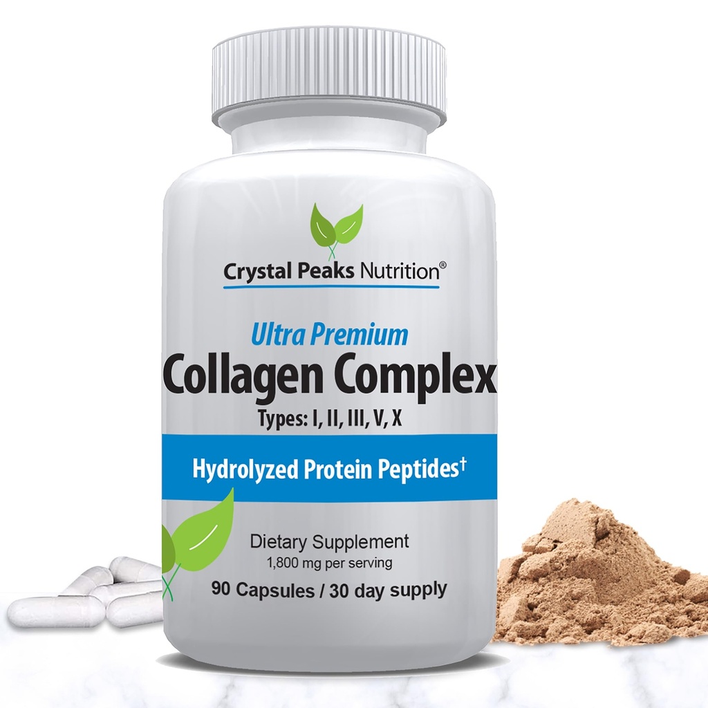 Pilule de peptide de collagène - Types I, II, III, V, X - Anti-Age - Suppléments de collagène et pilules de collagène - Pilules de protéines hydrolysées pour les femmes et les hommes 1800 mg pour la peau jeune