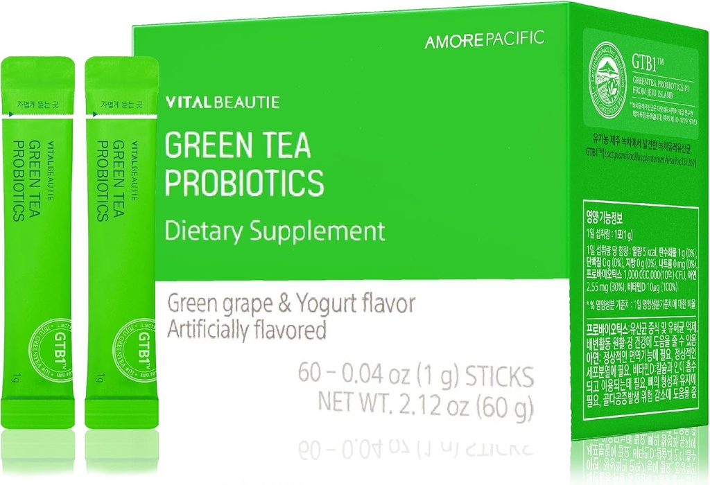 VITALBEAUTIE Probiotiques de thé vert (probiotiques d'origine végétale) contenant de la vitamine D et du zinc pour la santé des Guts par AMOREPACIFIC Coréen Acidophilus Probiotique - 60 bâtons