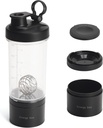 Blender Protein Shaker Bouteille Tritan avec Pill/Powder Conteneur de stockage pour les protéines Shakes-avant l'entraînement bouteille-Mixer Coupe-Gym Sport bouteille d'eau avec fil boules de fouet noir
